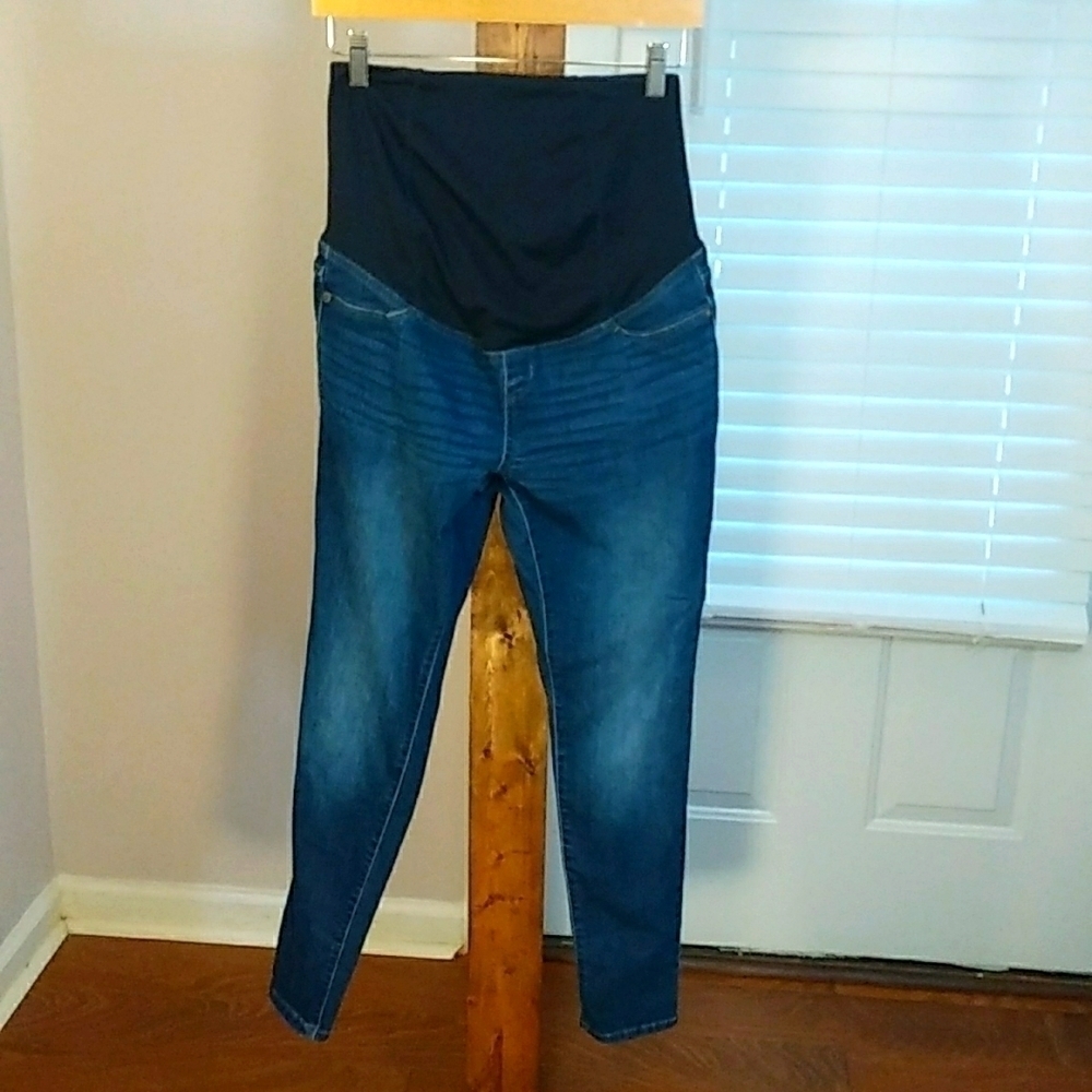 Isabel Maternity Skinny Blue Denim Jeans Size 2/26R With Cross Over Panel